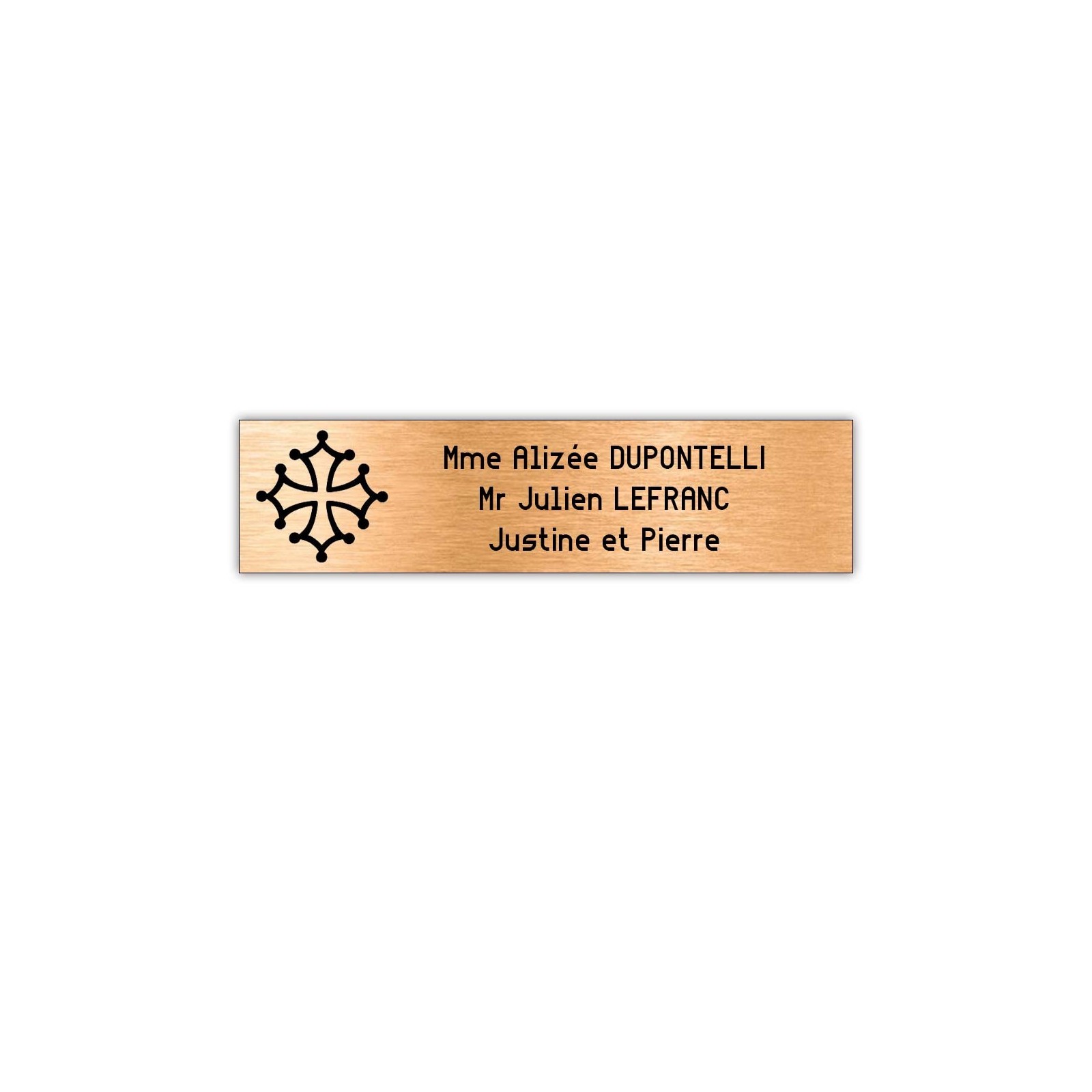 Plaque boite aux lettres Decayeux CROIX OCCITANE (100x25mm) cuivre lettres noires - 3 lignes