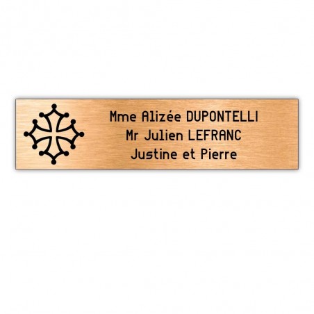 Plaque boite aux lettres Decayeux CROIX OCCITANE (100x25mm) cuivre lettres noires - 3 lignes