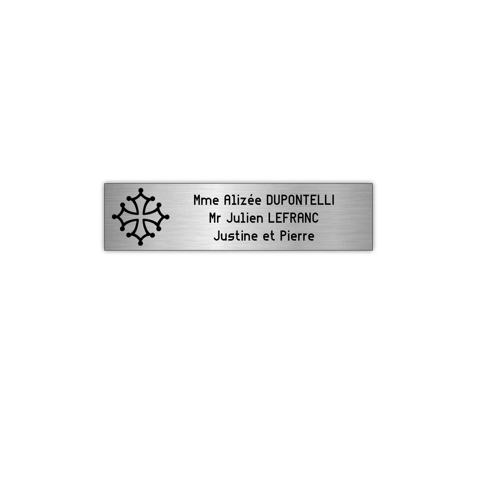 Plaque boite aux lettres Decayeux CROIX OCCITANE (100x25mm) gris argent lettres noires - 3 lignes
