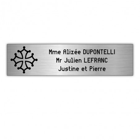 Plaque boite aux lettres Decayeux CROIX OCCITANE (100x25mm) gris argent lettres noires - 3 lignes