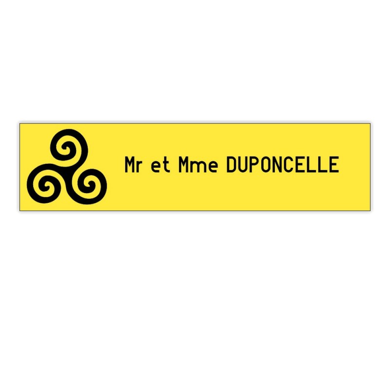 Plaque boite aux lettres Decayeux TRISKELL (100x25mm) jaune lettres noires - 1 ligne Plaque boite aux lettres Decayeux TRISKELL (100x25mm) jaune lettres noires - 1 ligne