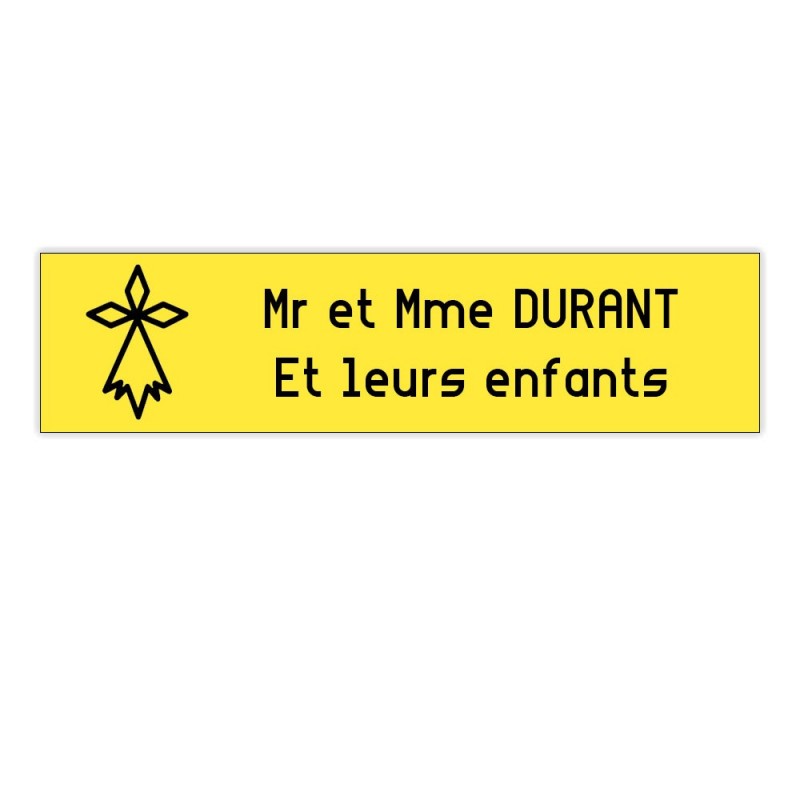 Plaque boite aux lettres Decayeux HERMINE (100x25mm) jaune lettres noires - 2 lignes