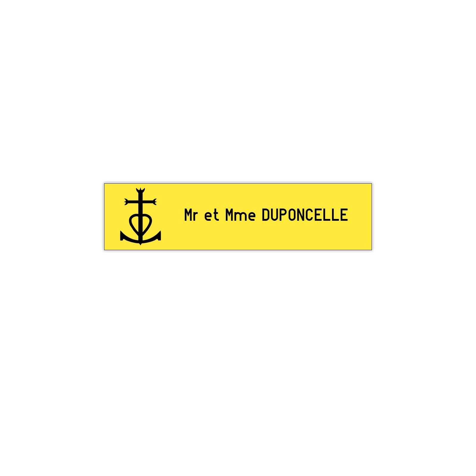 Plaque boite aux lettres Decayeux CROIX CAMARGUAISE (100x25mm) jaune lettres noires - 1 ligne