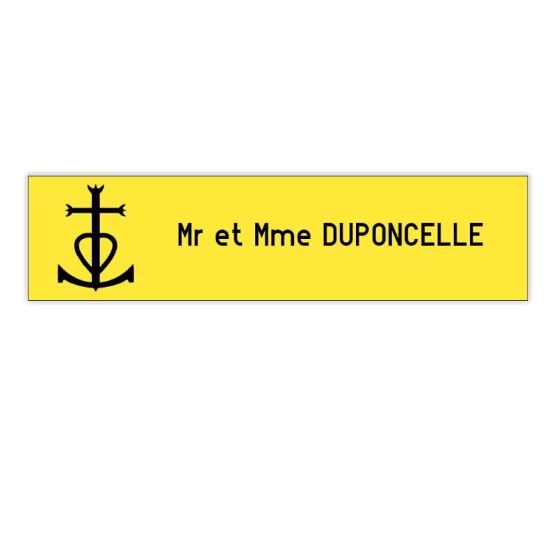 Plaque boite aux lettres Decayeux CROIX CAMARGUAISE (100x25mm) jaune lettres noires - 1 ligne Plaque boite aux lettres Decayeux CROIX CAMARGUAISE (100x25mm) jaune lettres noires - 1 ligne