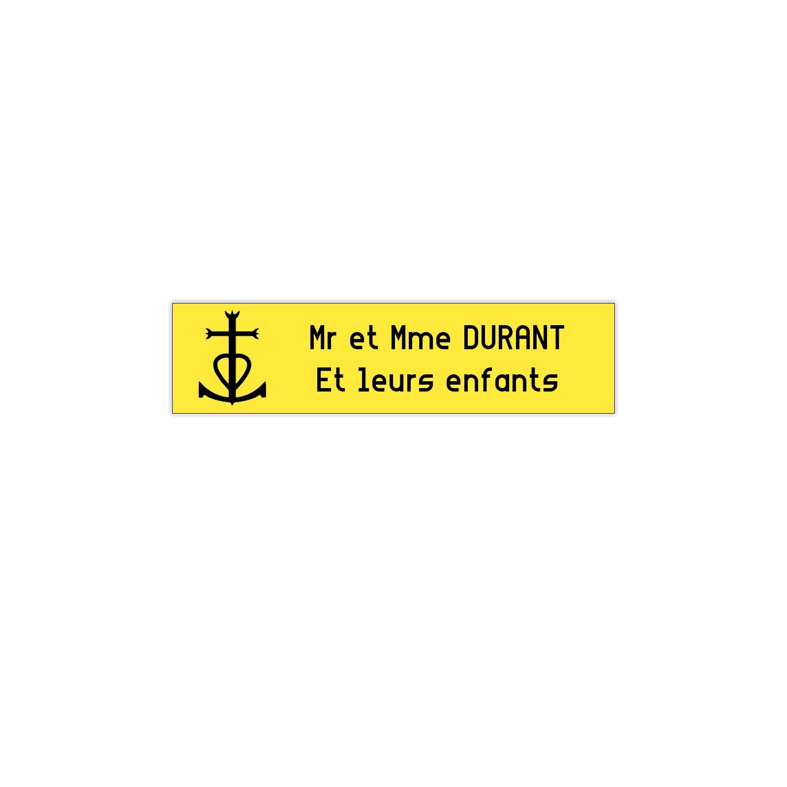 Plaque boite aux lettres Decayeux CROIX CAMARGUAISE (100x25mm) jaune lettres noires - 2 lignes