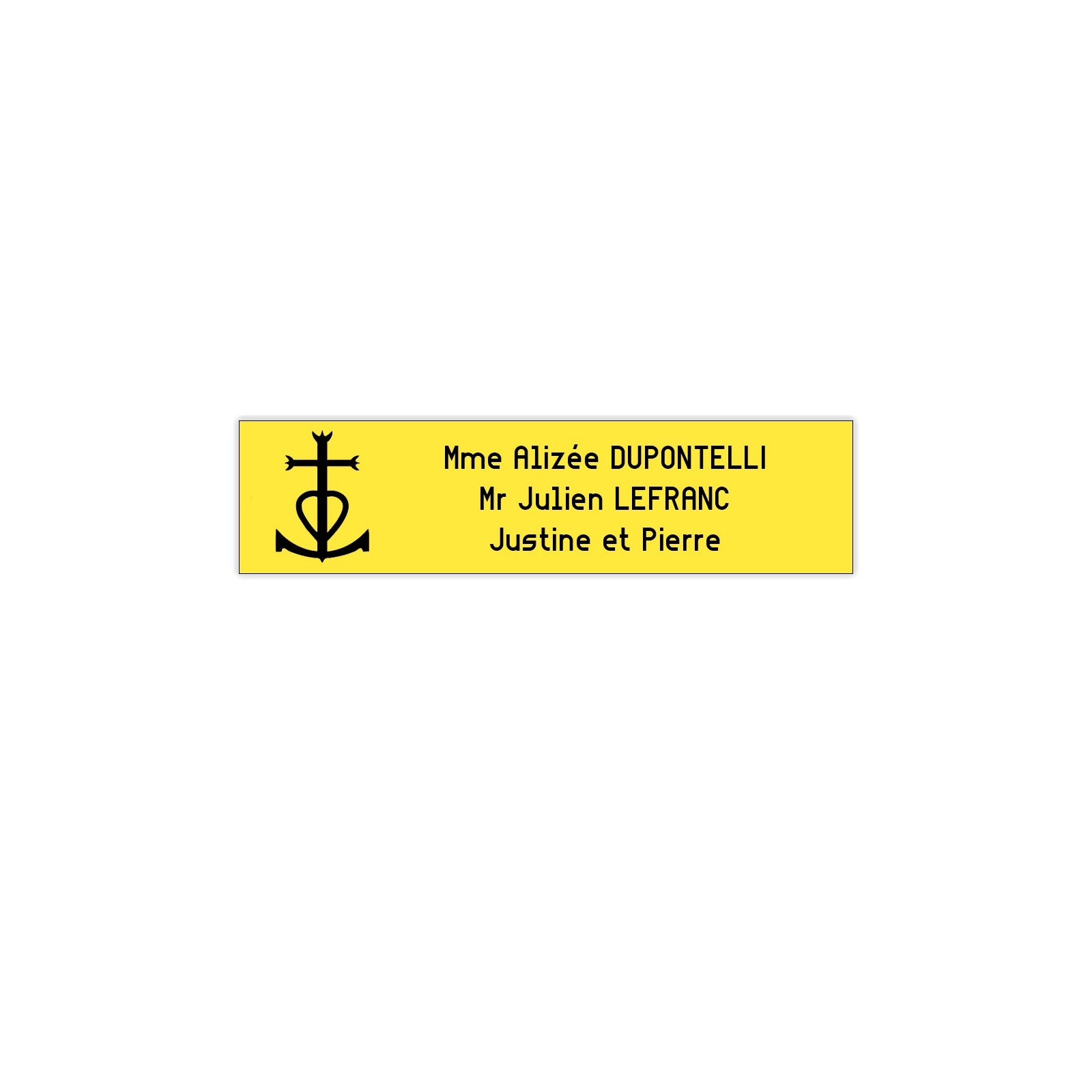 Plaque boite aux lettres Decayeux CROIX CAMARGUAISE (100x25mm) jaune lettres noires - 3 lignes
