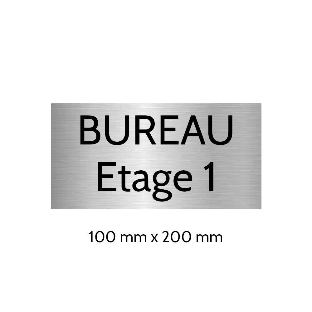 Plaque de porte gravée sur 1 à 2 lignes couleur gris argent lettres noires - Format rectangle 100 x 200 mm