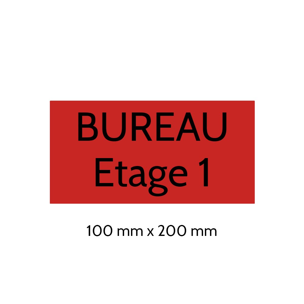 Plaque de porte gravée sur 1 à 2 lignes couleur rouge lettres noires - Format rectangle 100 x 200 mm