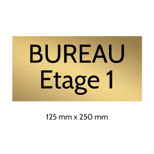 Plaque de porte gravée sur 1 à 2 lignes couleur or brossé lettres noires - Format rectangle 125 x 250 mm