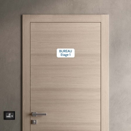 Plaque de porte gravée sur 1 à 2 lignes couleur blanche lettres bleues - Rectangle classique 125 x 250 mm