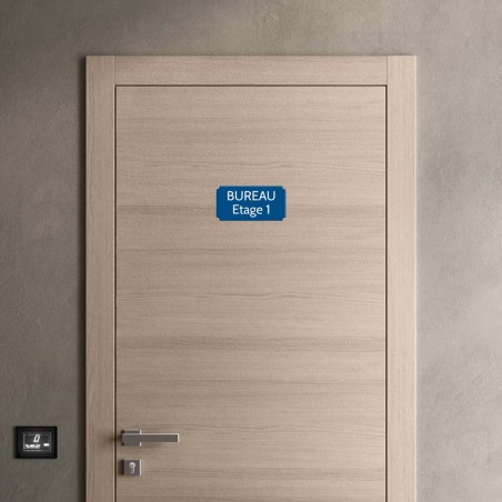 Plaque de porte gravée sur 1 à 2 lignes couleur bleue lettres blanches - Rectangle classique 125 x 250 mm