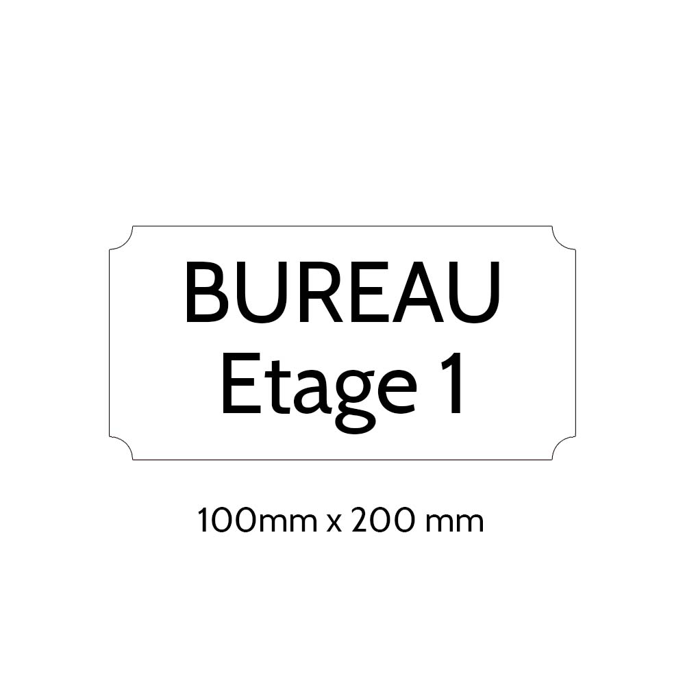 Plaque de porte gravée sur 1 à 2 lignes couleur blanche lettres noires - Format rectangle classique 100 x 200 mm