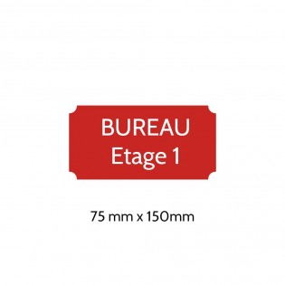 Plaque de porte gravée sur 1 à 2 lignes couleur rouge lettres blanches - Format rectangle classique 75 x 150 mm