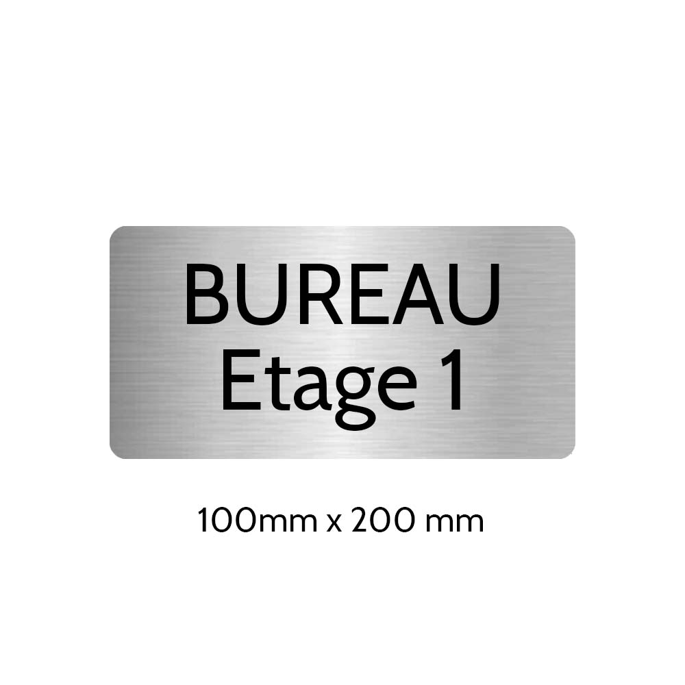 Plaque de porte gravée sur 1 à 2 lignes couleur gris argent lettres noires - Rectangle angles arrondis 100 x 200 mm