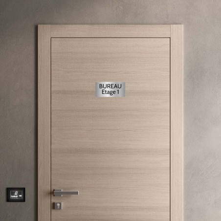 Plaque de porte gravée sur 1 à 2 lignes couleur gris argent lettres noires - Rectangle angles arrondis 125 x 250 mm