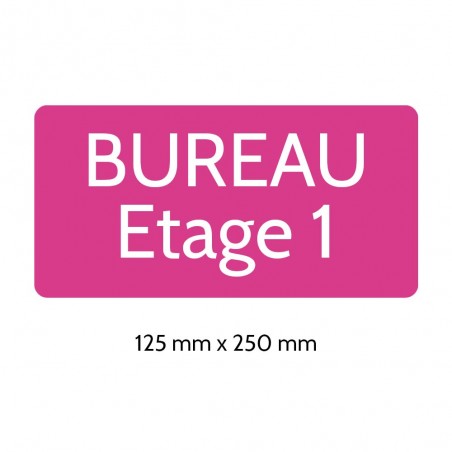 Plaque de porte gravée sur 1 à 2 lignes couleur rose lettres blanches - Rectangle angles arrondis 125 x 250 mm