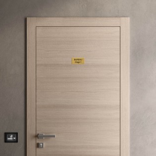 Plaque de porte gravée sur 1 à 2 lignes effet bois clair lettres noires - Rectangle angles arrondis 75 x 150 mm