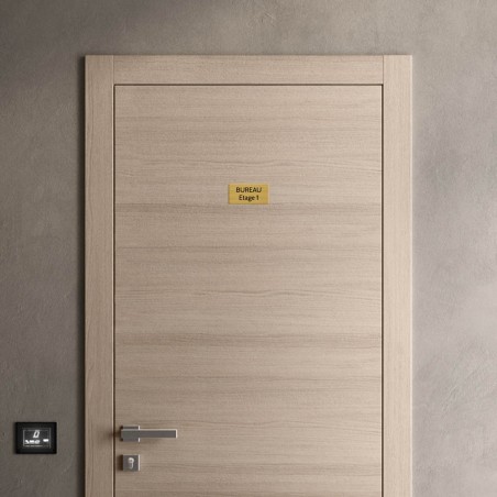 Plaque de porte gravée sur 1 à 2 lignes effet bois clair lettres noires - Rectangle angles arrondis 75 x 150 mm
