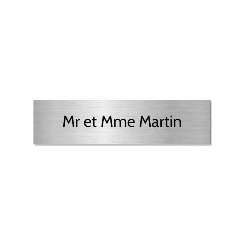 Plaque adhésive interphone ou sonnette 60 mm x 15 mm gravure personnalisée sur 1 ligne couleur argent lettres noires Plaque adhésive interphone ou sonnette 60 mm x 15 mm gravure personnalisée sur 1 ligne couleur argent lettres noires