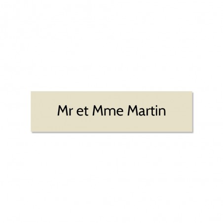 Plaque adhésive interphone ou sonnette 60 mm x 15 mm gravure personnalisée sur 1 ligne couleur beige lettres noires