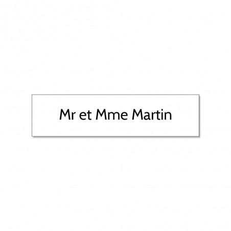 Plaque adhésive interphone ou sonnette 60 mm x 15 mm gravure personnalisée sur 1 ligne couleur blanche lettres noires