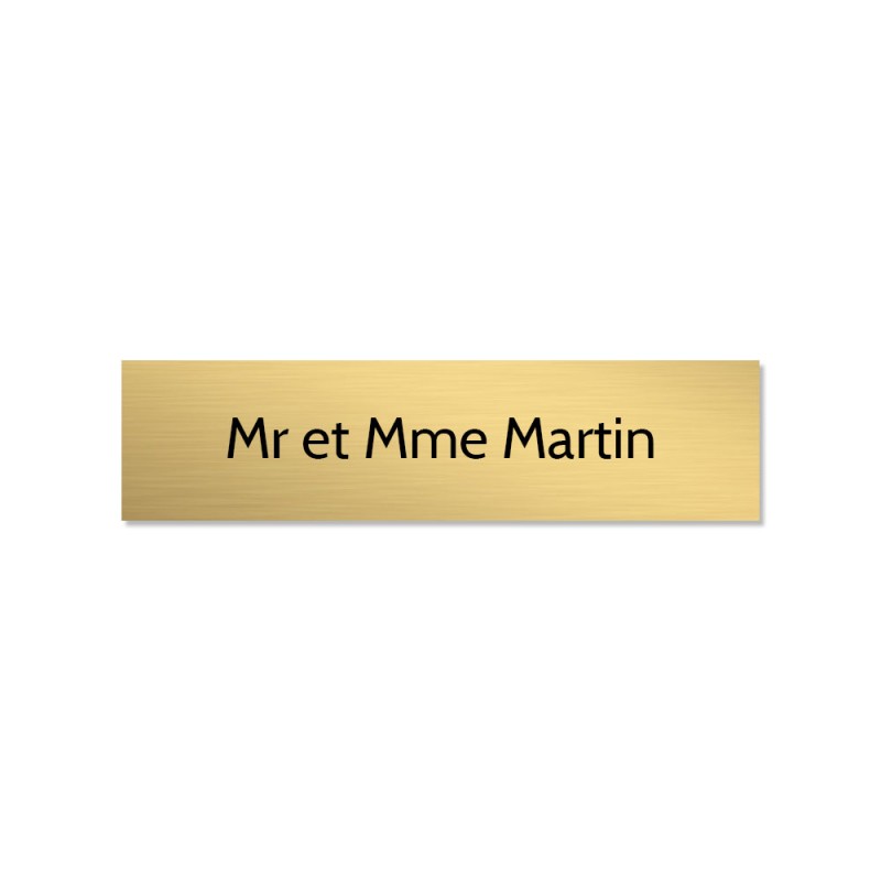 Plaque adhésive interphone ou sonnette 60 mm x 15 mm gravure personnalisée sur 1 ligne couleur or lettres noires Plaque adhésive interphone ou sonnette 60 mm x 15 mm gravure personnalisée sur 1 ligne couleur or lettres noires