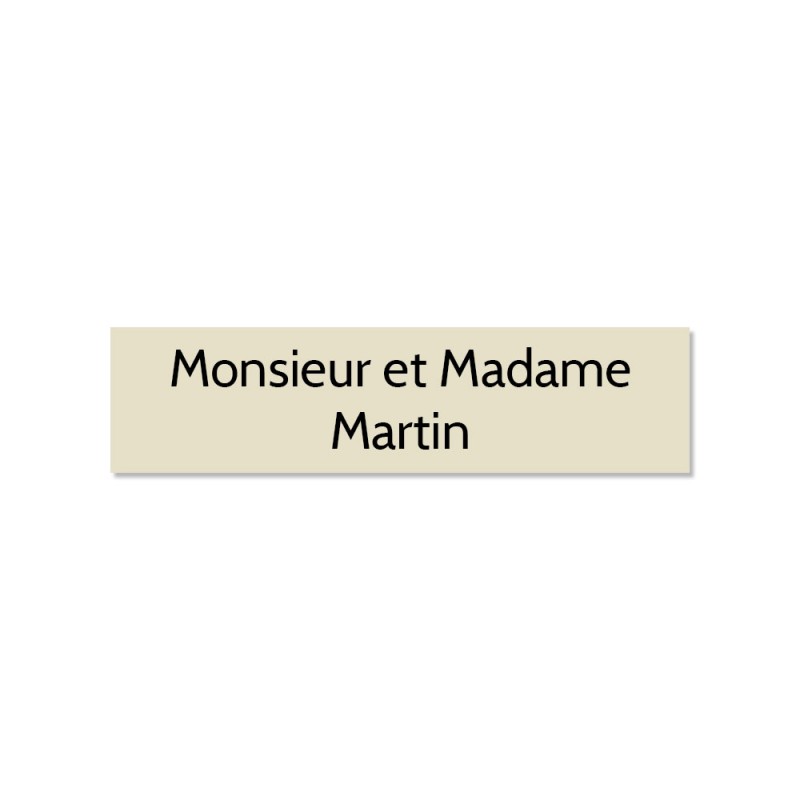 Plaque adhésive interphone ou sonnette 60 mm x 15 mm gravure personnalisée sur 2 lignes couleur beige lettres noires Plaque adhésive interphone ou sonnette 60 mm x 15 mm gravure personnalisée sur 2 lignes couleur beige lettres noires