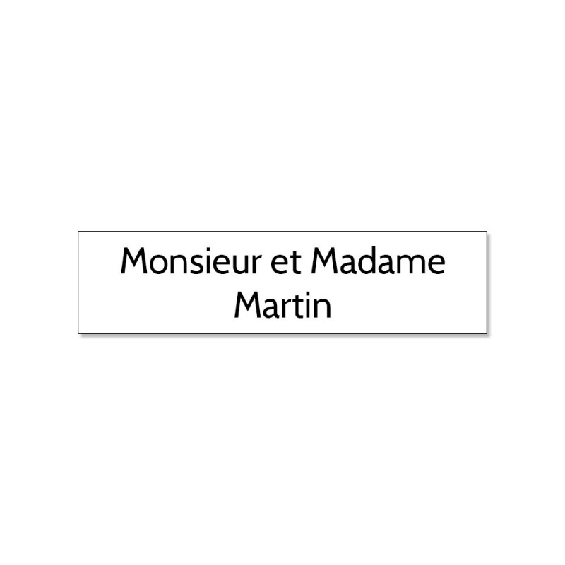 Plaque adhésive interphone ou sonnette 60 mm x 15 mm gravure personnalisée sur 2 lignes couleur blanche lettres noires Plaque adhésive interphone ou sonnette 60 mm x 15 mm gravure personnalisée sur 2 lignes couleur blanche lettres noires