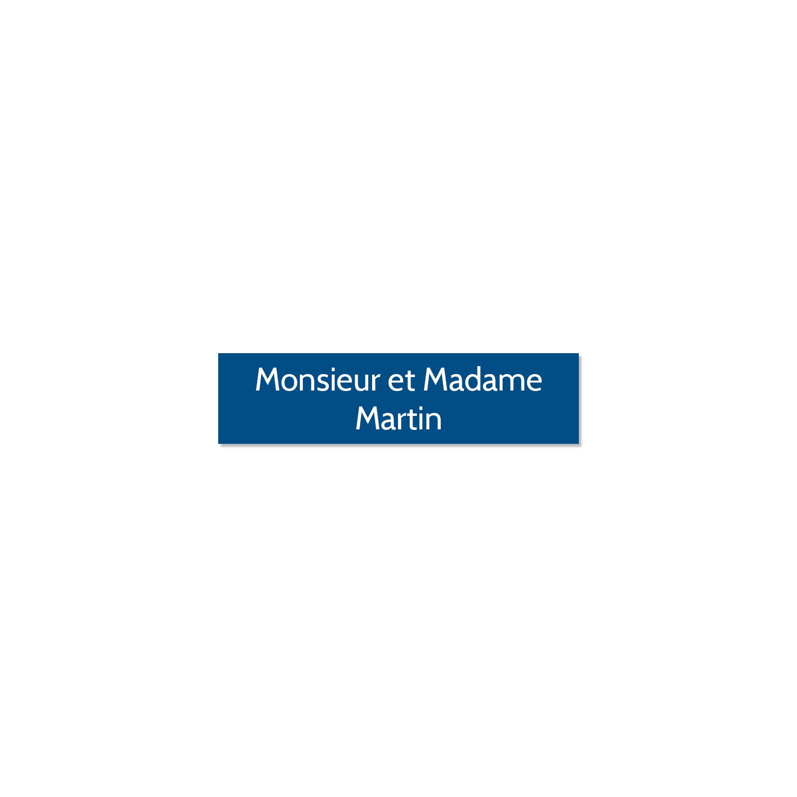 Plaque adhésive interphone ou sonnette 60 mm x 15 mm gravure personnalisée sur 2 lignes couleur bleue lettres blanches