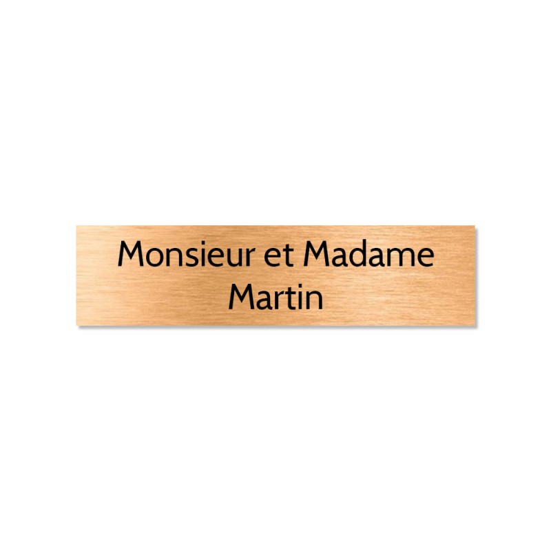 Plaque adhésive interphone ou sonnette 60 mm x 15 mm gravure personnalisée sur 2 lignes couleur cuivre lettres noires Plaque adhésive interphone ou sonnette 60 mm x 15 mm gravure personnalisée sur 2 lignes couleur cuivre lettres noires