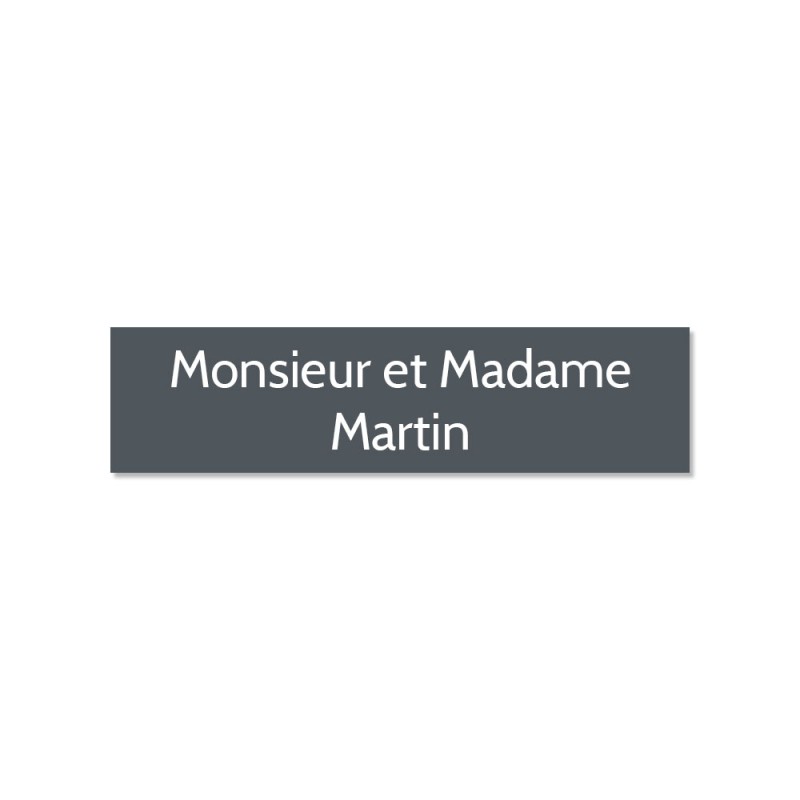 Plaque adhésive interphone ou sonnette 60 mm x 15 mm gravure personnalisée sur 2 lignes couleur grise lettres blanches Plaque adhésive interphone ou sonnette 60 mm x 15 mm gravure personnalisée sur 2 lignes couleur grise lettres blanches