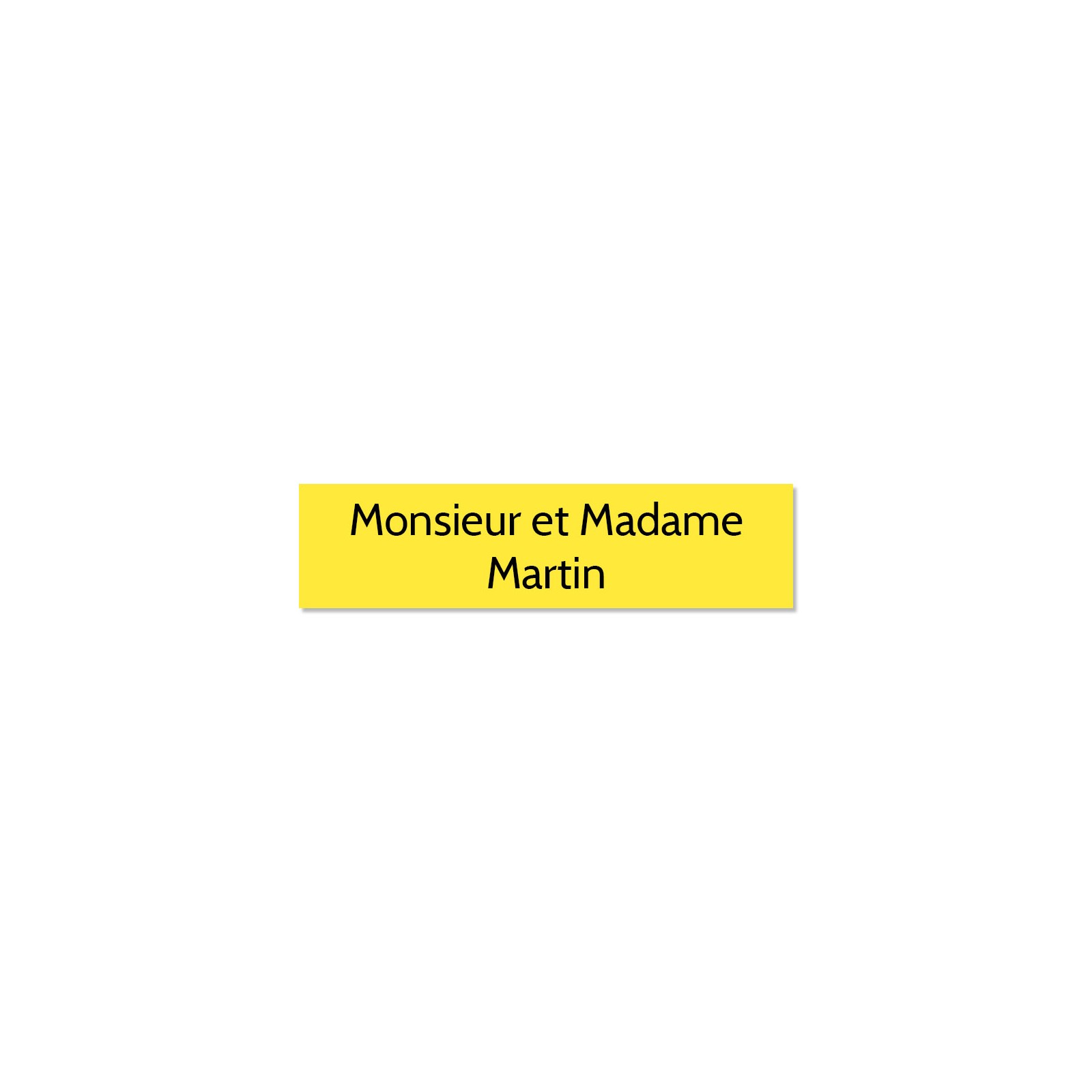 Plaque adhésive interphone ou sonnette 60 mm x 15 mm gravure personnalisée sur 2 lignes couleur jaune lettres noires