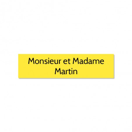 Plaque adhésive interphone ou sonnette 60 mm x 15 mm gravure personnalisée sur 2 lignes couleur jaune lettres noires