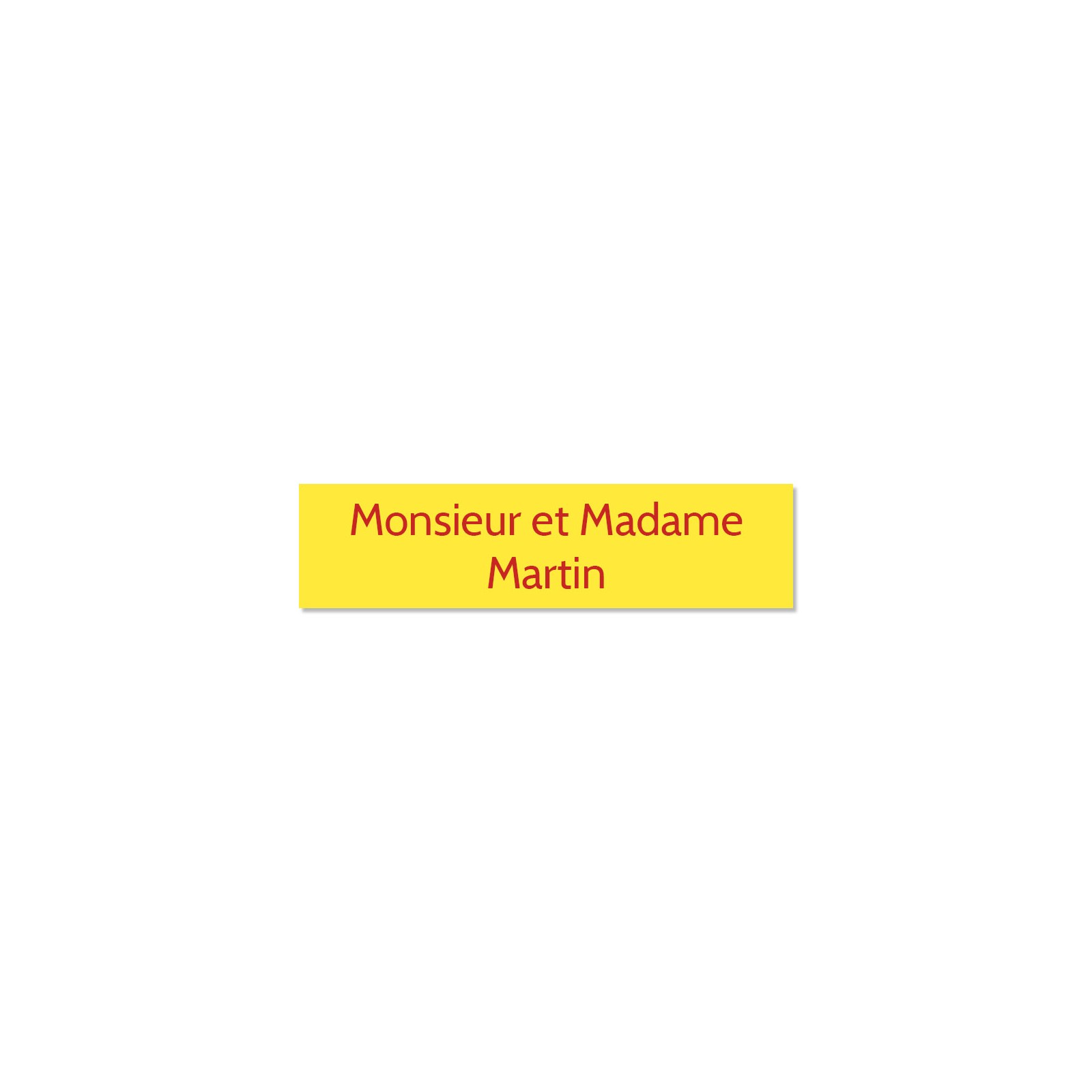 Plaque adhésive interphone ou sonnette 60 mm x 15 mm gravure personnalisée sur 2 lignes couleur jaune lettres rouges