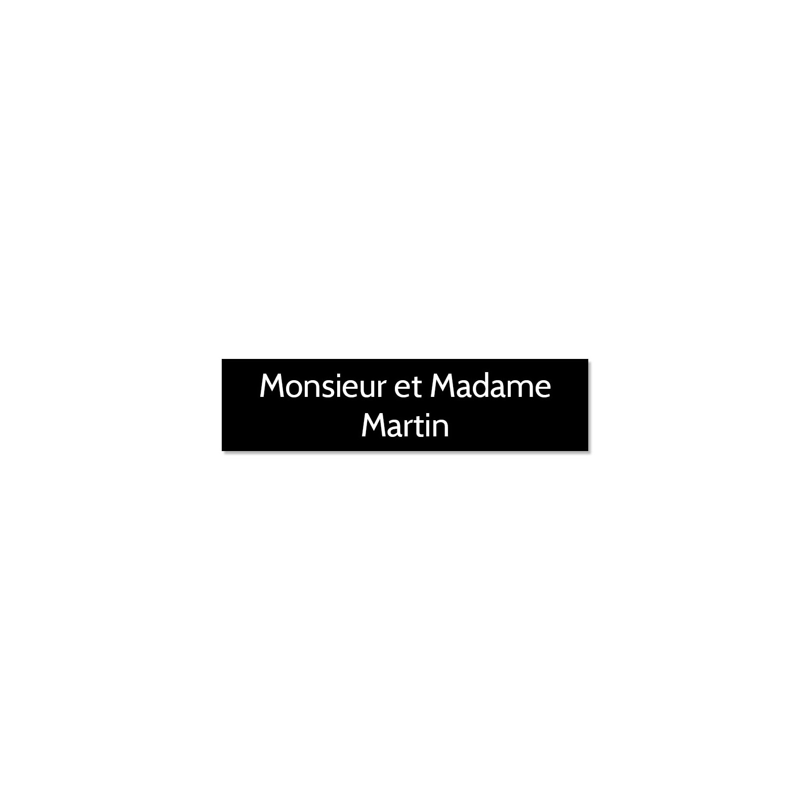 Plaque adhésive interphone ou sonnette 60 mm x 15 mm gravure personnalisée sur 2 lignes couleur noire lettres blanches