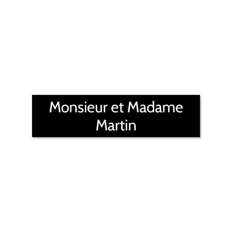 Plaque adhésive interphone ou sonnette 60 mm x 15 mm gravure personnalisée sur 2 lignes couleur noire lettres blanches Plaque adhésive interphone ou sonnette 60 mm x 15 mm gravure personnalisée sur 2 lignes couleur noire lettres blanches