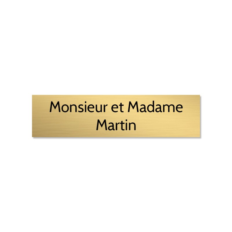 Plaque adhésive interphone ou sonnette 60 mm x 15 mm gravure personnalisée sur 2 lignes couleur or lettres noires Plaque adhésive interphone ou sonnette 60 mm x 15 mm gravure personnalisée sur 2 lignes couleur or lettres noires