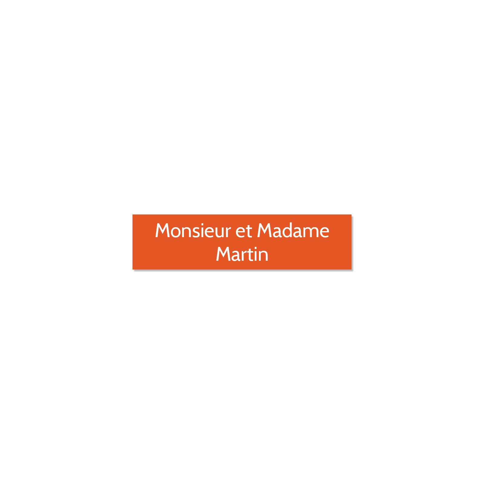 Plaque adhésive interphone ou sonnette 60 mm x 15 mm gravure personnalisée sur 2 lignes couleur orange lettres blanches