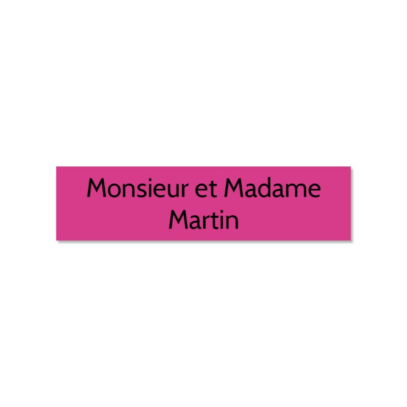 Plaque adhésive interphone ou sonnette 60 mm x 15 mm gravure personnalisée sur 2 lignes couleur rose lettres noires Plaque adhésive interphone ou sonnette 60 mm x 15 mm gravure personnalisée sur 2 lignes couleur rose lettres noires