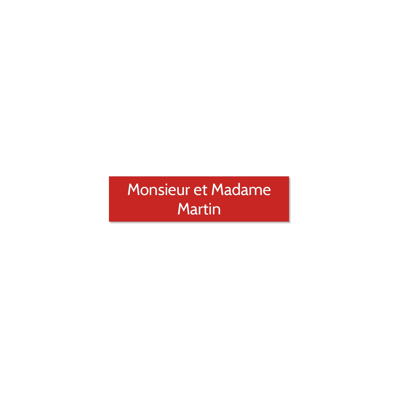 Plaque adhésive interphone ou sonnette 60 mm x 15 mm gravure personnalisée sur 2 lignes couleur rouge lettres blanches