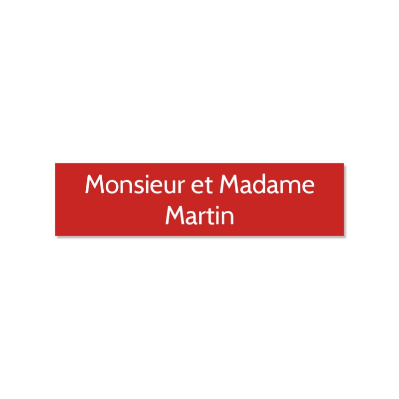 Plaque adhésive interphone ou sonnette 60 mm x 15 mm gravure personnalisée sur 2 lignes couleur rouge lettres blanches Plaque adhésive interphone ou sonnette 60 mm x 15 mm gravure personnalisée sur 2 lignes couleur rouge lettres blanches