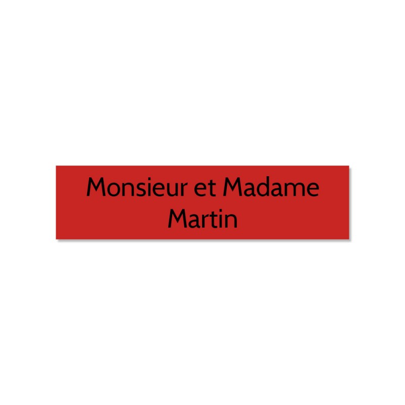 Plaque adhésive interphone ou sonnette 60 mm x 15 mm gravure personnalisée sur 2 lignes couleur rouge lettres noires Plaque adhésive interphone ou sonnette 60 mm x 15 mm gravure personnalisée sur 2 lignes couleur rouge lettres noires