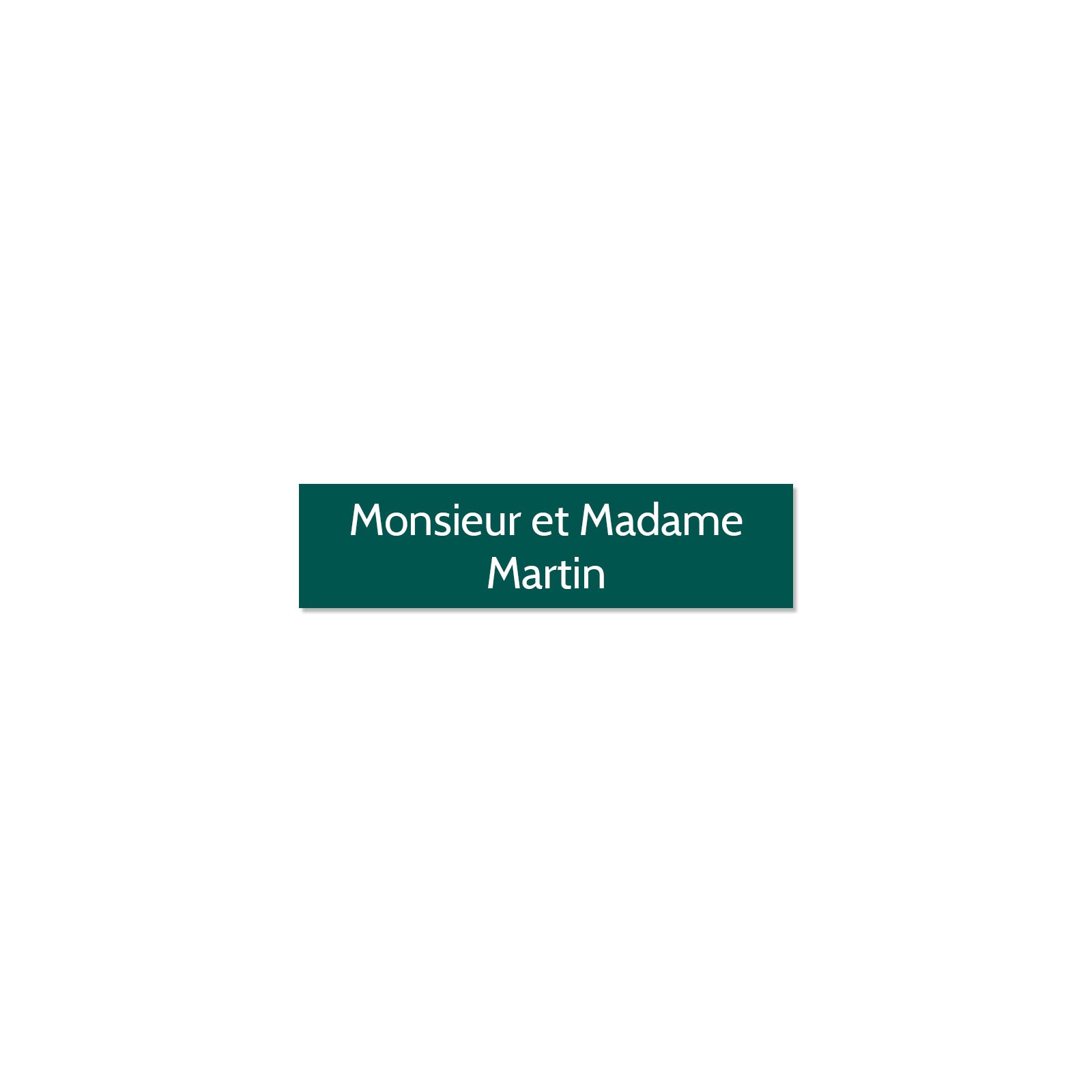 Plaque adhésive interphone ou sonnette 60 mm x 15 mm gravure personnalisée sur 2 lignes couleur vert foncé lettres blanches
