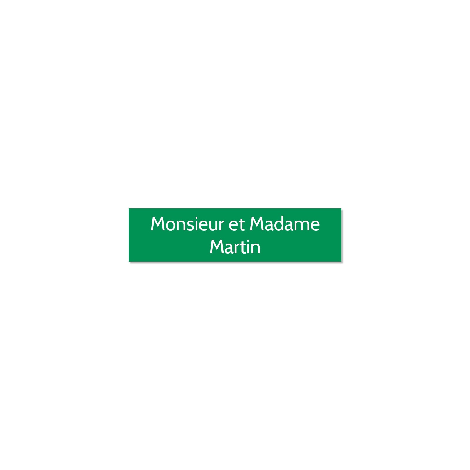 Plaque adhésive interphone ou sonnette 60 mm x 15 mm gravure personnalisée sur 2 lignes couleur vert pomme lettres blanches