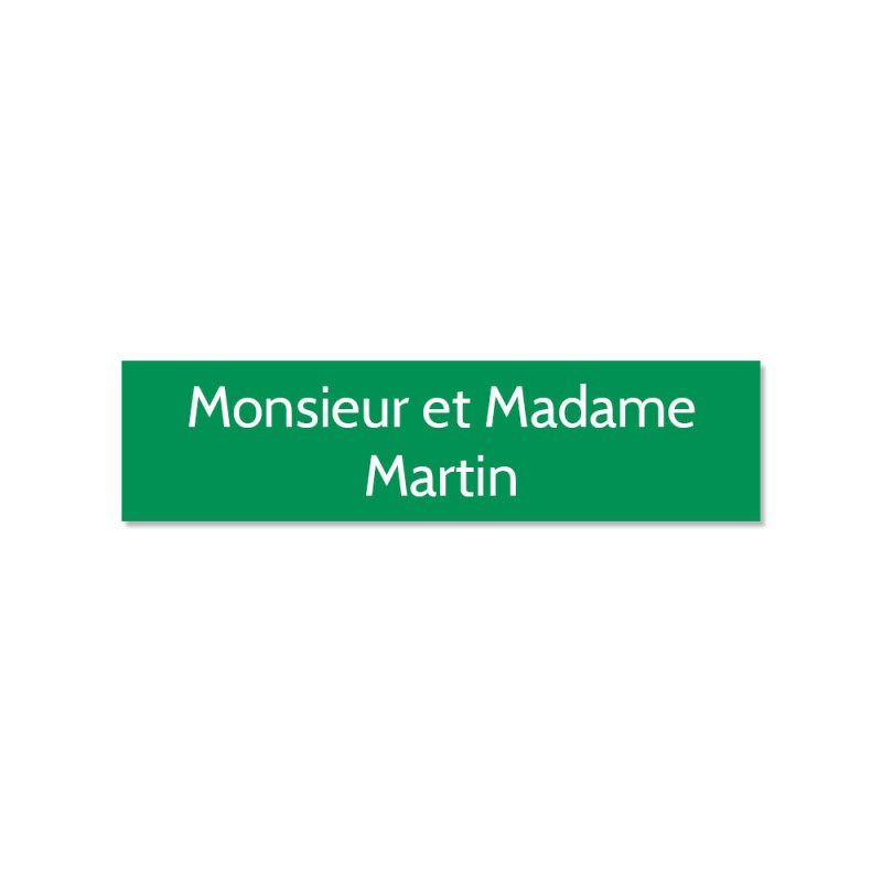 Plaque adhésive interphone ou sonnette 60 mm x 15 mm gravure personnalisée sur 2 lignes couleur vert pomme lettres blanches Plaque adhésive interphone ou sonnette 60 mm x 15 mm gravure personnalisée sur 2 lignes couleur vert pomme lettres blanches