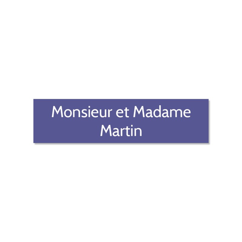 Plaque adhésive interphone ou sonnette 60 mm x 15 mm gravure personnalisée sur 2 lignes couleur violet lettres blanches Plaque adhésive interphone ou sonnette 60 mm x 15 mm gravure personnalisée sur 2 lignes couleur violet lettres blanches