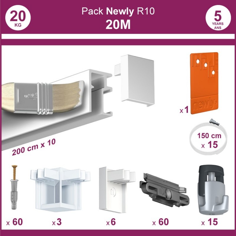 20 mètres Blanc mat : Pack complet cimaise Newly R10