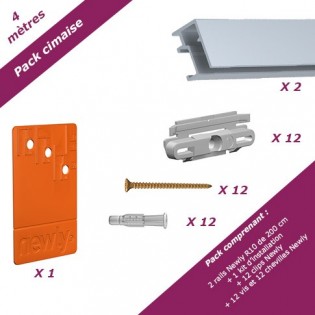 4 mètres Aluminium : Pack économique cimaise Newly R10 (rail et fixations)