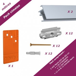 4 mètres Aluminium : Pack économique cimaise Newly R20 (rails et fixations)