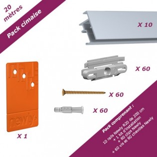 20 mètres Aluminium : Pack économique cimaise Newly R20 (rails et fixations)